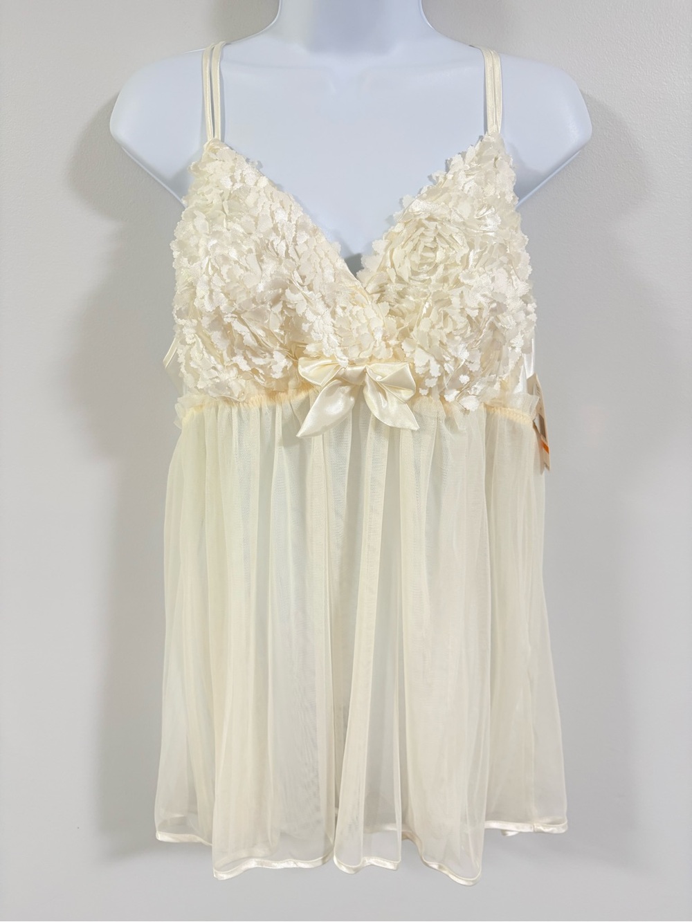 Flora Nikrooz Bellflower Babydoll Set Ivory Mesh Petal 2 Piece Womens 1X